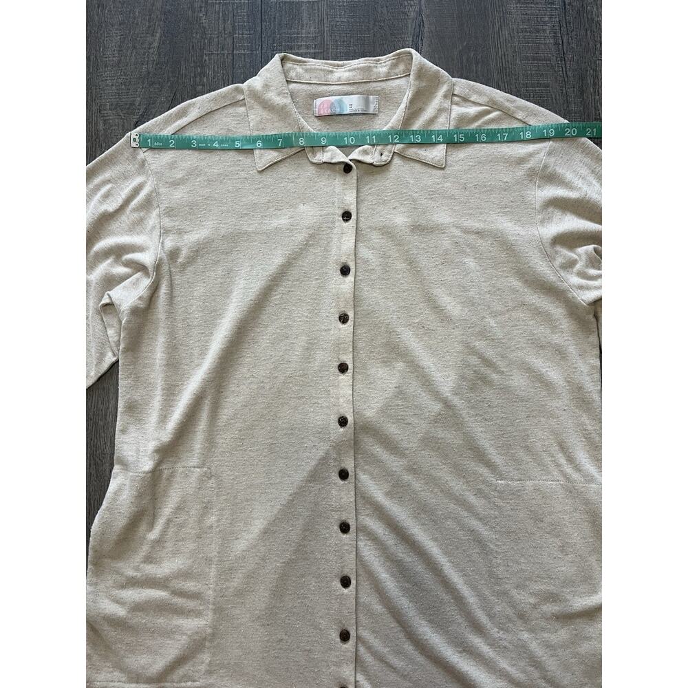 Free People Beach Linen Blend Smocked Cuff Button Down Shirt Dress Oatmeal XS - Picture 10 of 13